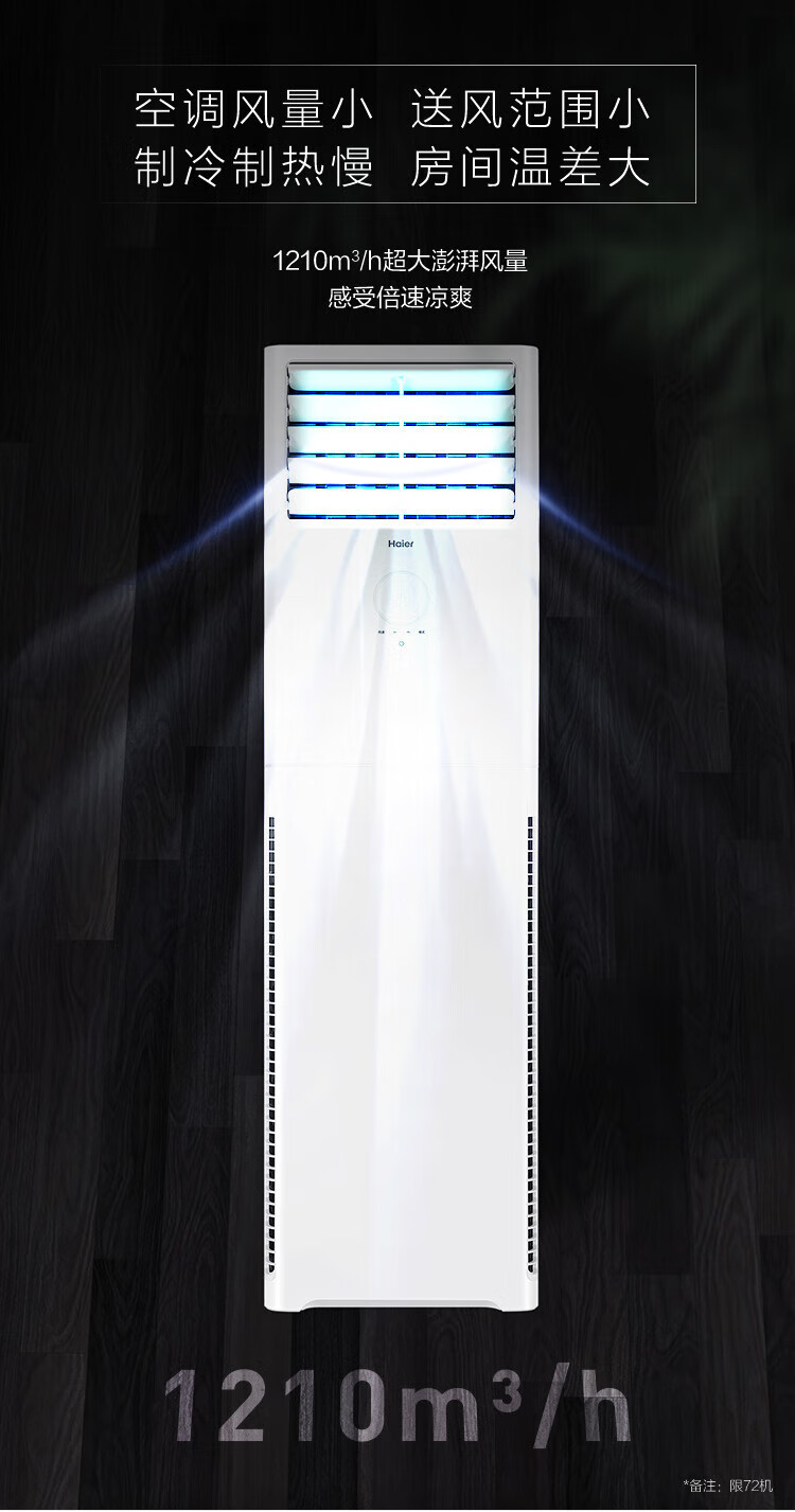 海尔（Haier）空调家用电器 KFR-72LW/02XDD83 三级能效 方形3匹变频冷暖立柜式空调 白色