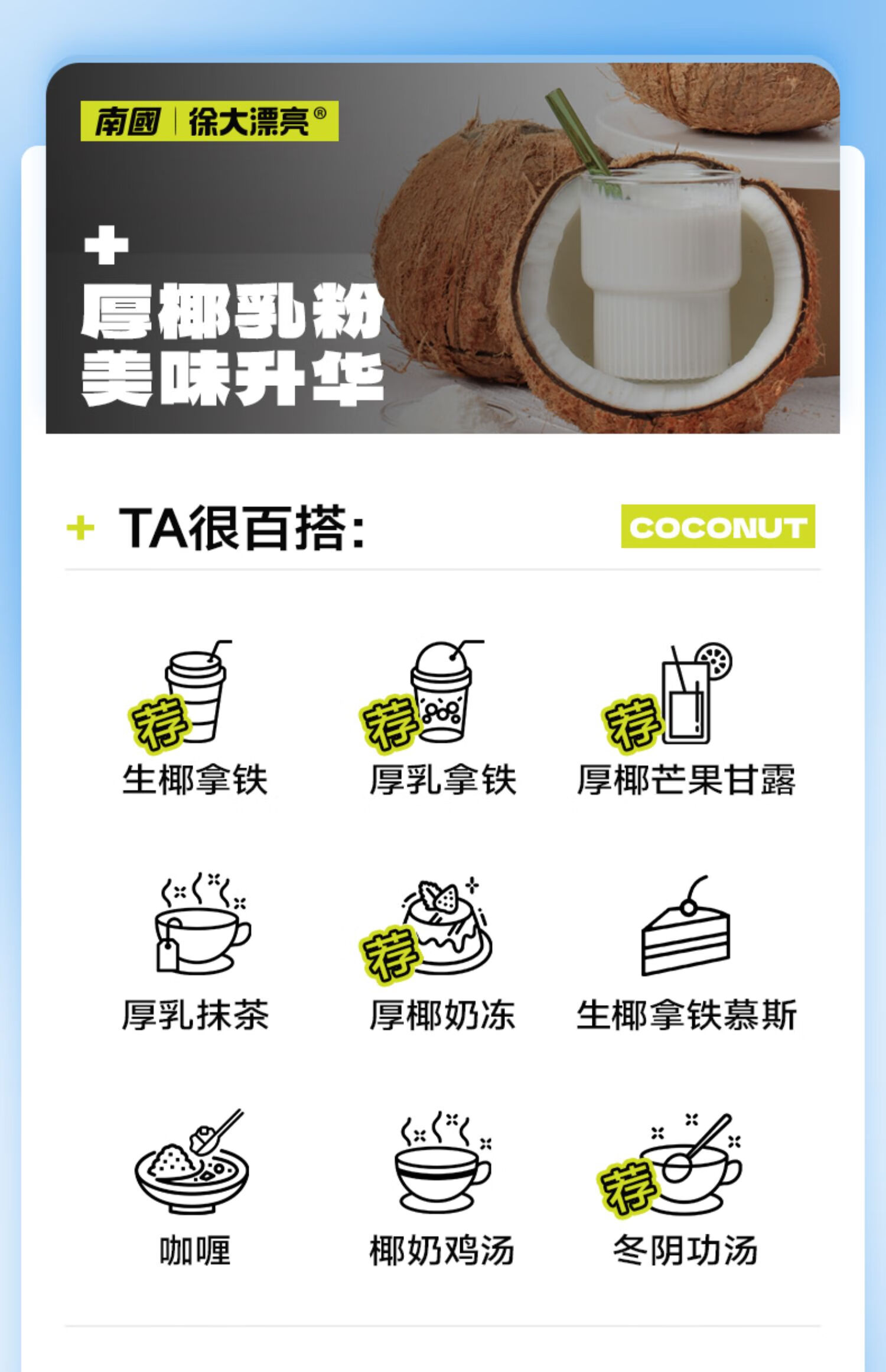 南国 椰浆椰汁奶茶咖啡伴侣 厚椰乳粉300g*2（袋）