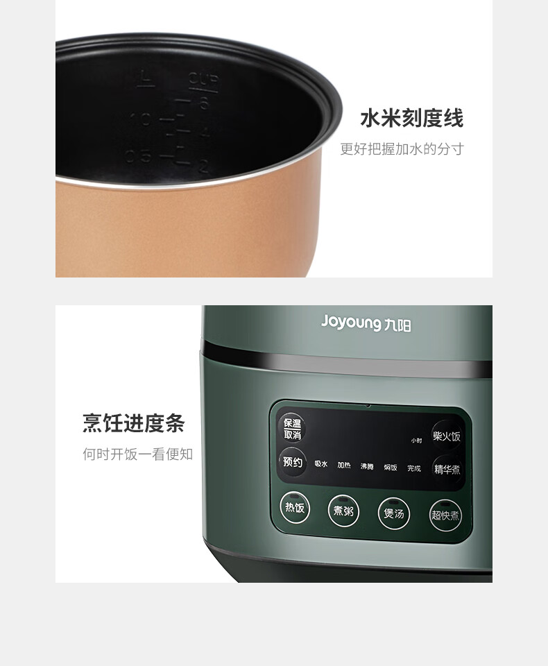 九阳（Joyoung）电饭煲家用3L迷你小型电饭锅智能蒸饭锅多功能电热锅F30FZ-F636 绿色