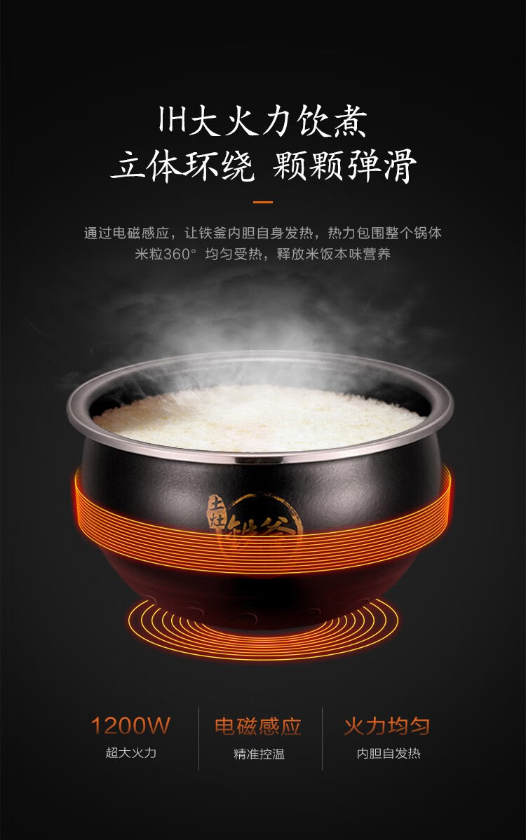 九阳（Joyoung）低糖电饭煲家用多功能IH加热4L铁釜内胆电饭锅 F-40TD05