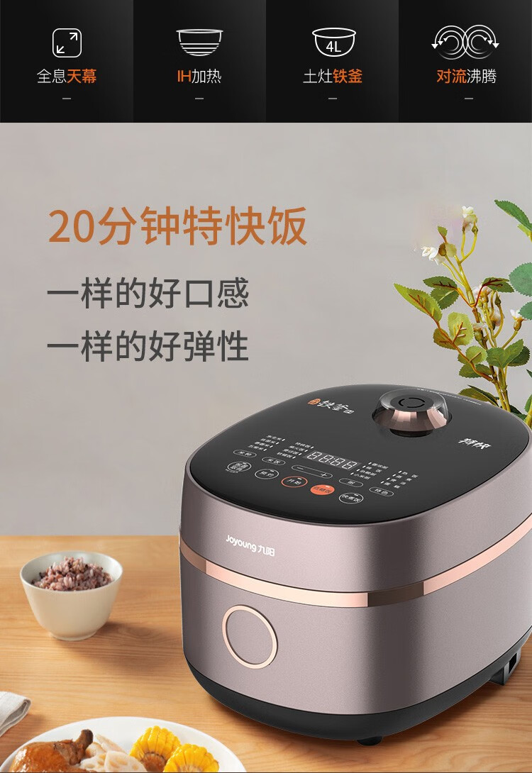 九阳（Joyoung）低糖电饭煲家用多功能IH加热4L铁釜内胆电饭锅 F-40TD05
