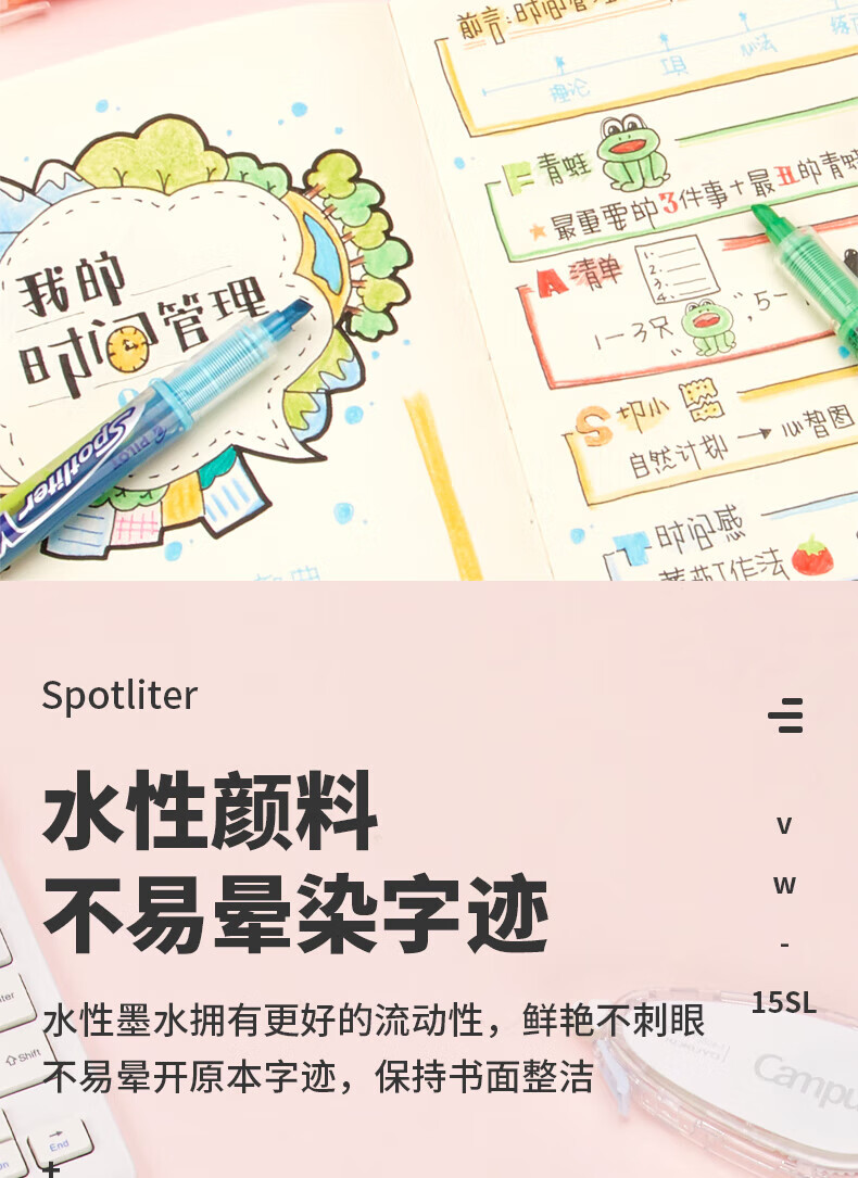 百乐（PILOT）双头记号笔直液式荧光笔3mm粉黄/粉红SVW-15SL-YP(EX)单只装