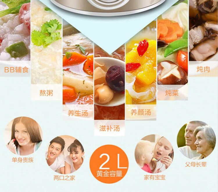 Midea美的电炖锅家用2L迷你小型文武双火婴儿辅食营养多功能煲汤锅陶瓷燕窝炖盅BGH20A 白瓷内胆