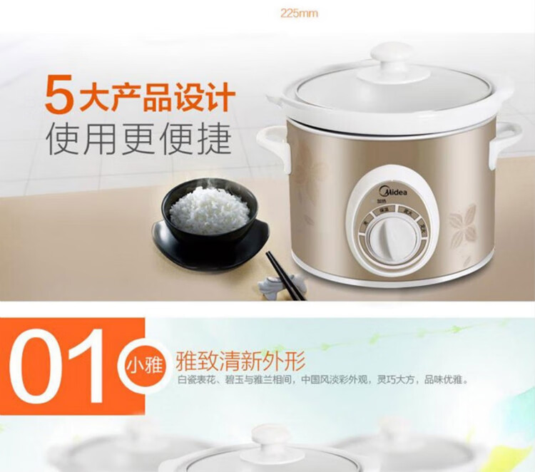 Midea美的电炖锅家用2L迷你小型文武双火婴儿辅食营养多功能煲汤锅陶瓷燕窝炖盅BGH20A 白瓷内胆