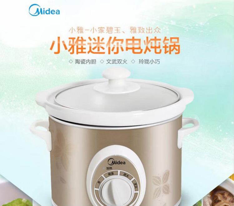 Midea美的电炖锅家用2L迷你小型文武双火婴儿辅食营养多功能煲汤锅陶瓷燕窝炖盅BGH20A 白瓷内胆