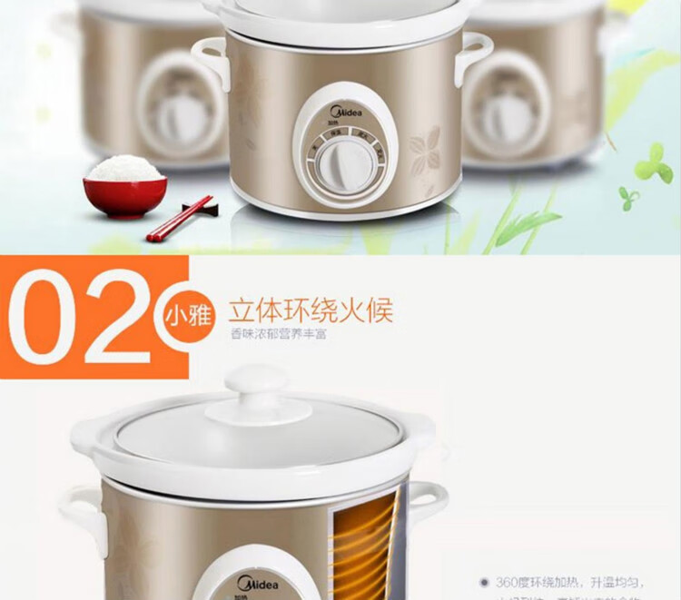 Midea美的电炖锅家用2L迷你小型文武双火婴儿辅食营养多功能煲汤锅陶瓷燕窝炖盅BGH20A 白瓷内胆