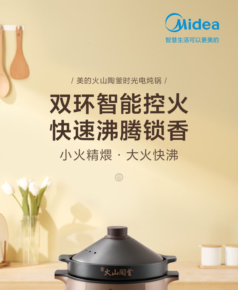 Midea美的电炖锅多用途锅家用多功能煲汤煮粥炖汤电砂锅南都陶釜内胆两档调节立体环绕加热 MD-TGS40D