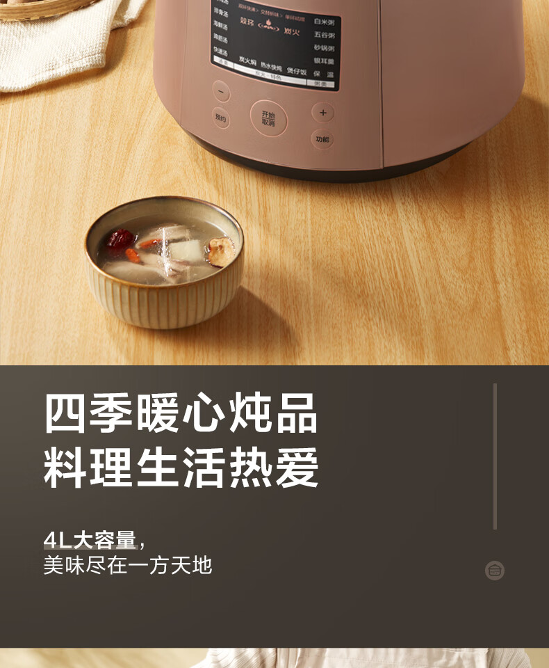 Midea美的电炖锅多用途锅家用多功能煲汤煮粥炖汤电砂锅南都陶釜内胆两档调节立体环绕加热 MD-TGS40D