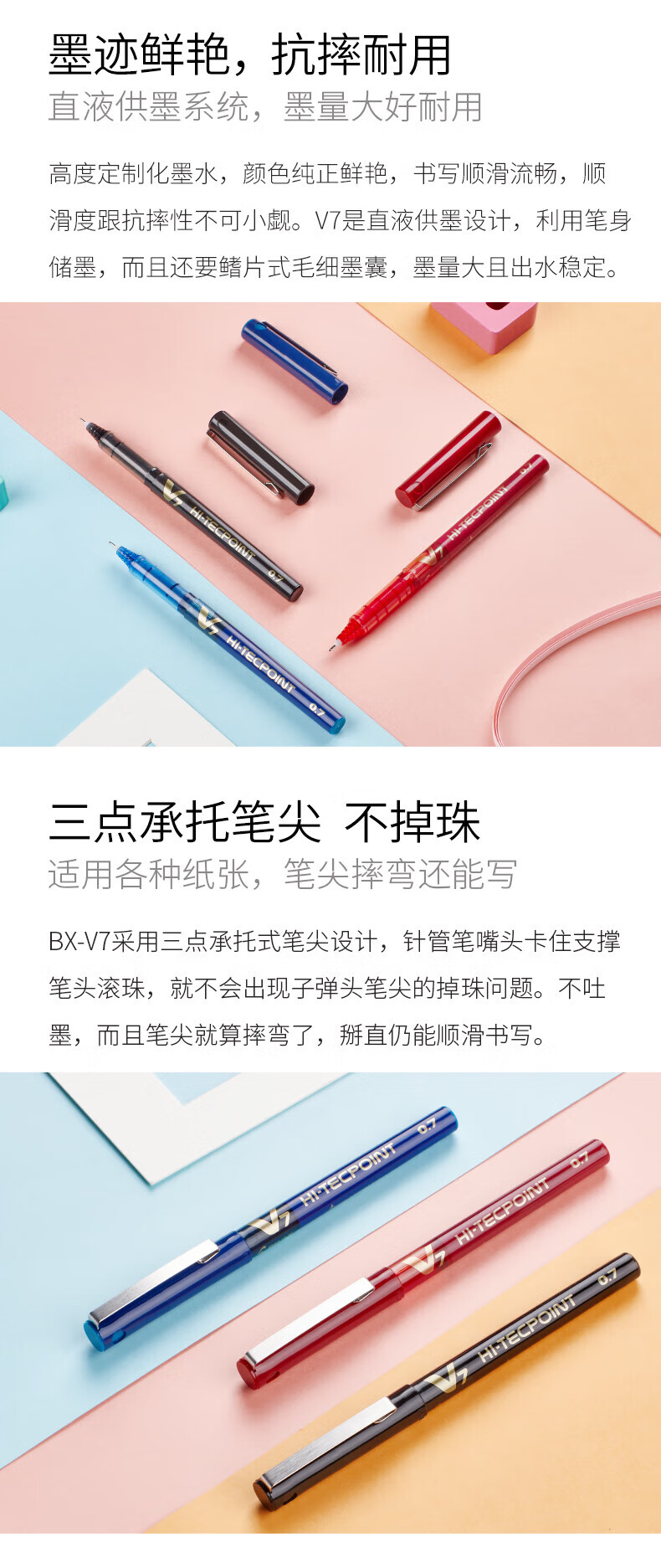 百乐（PILOT） 中性笔针管笔水笔办公财务笔签字笔0.7黑BX-V7-B单盒装（12支）