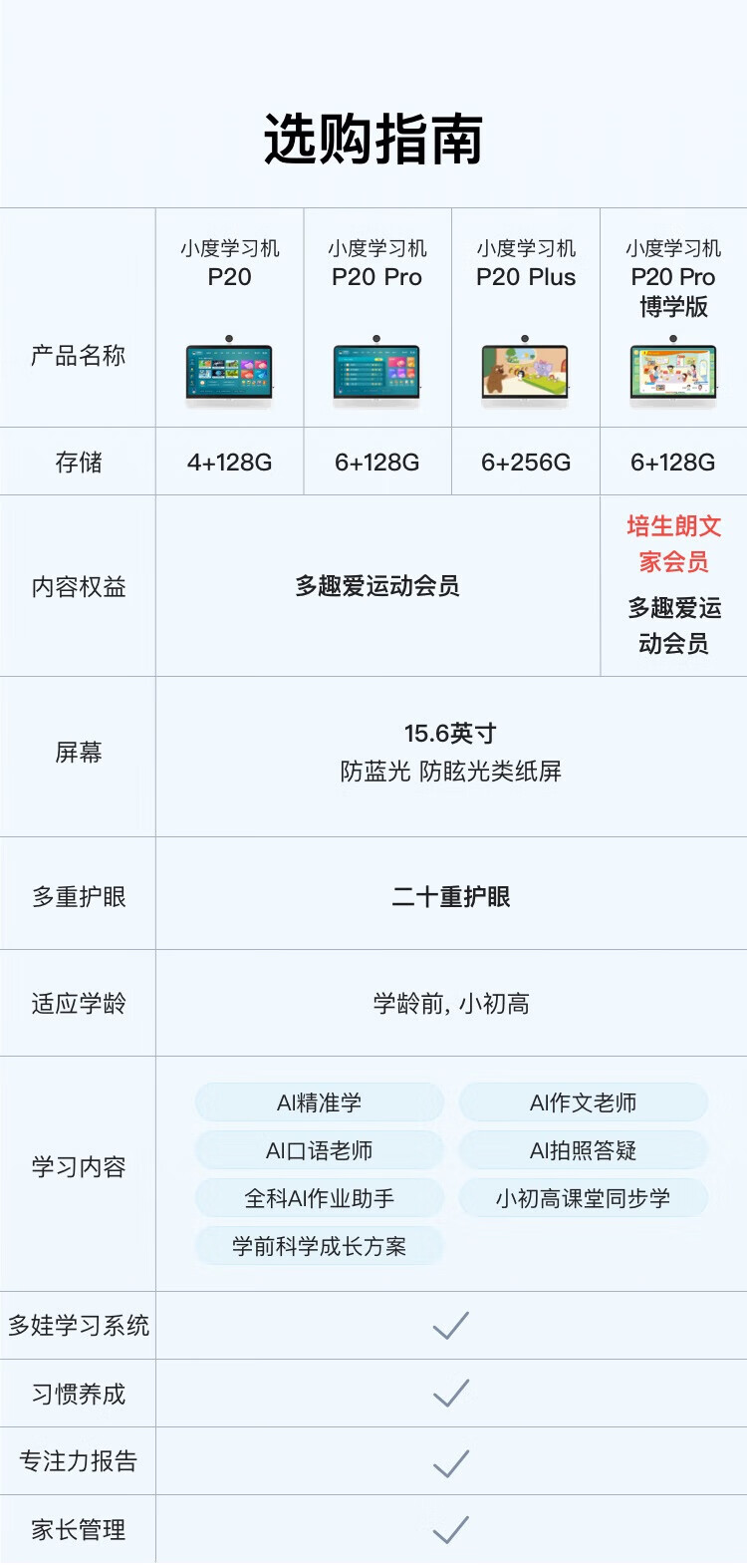 小度 大屏护眼学习机P20 Plus 15.6英寸网课学生平板 6+256G