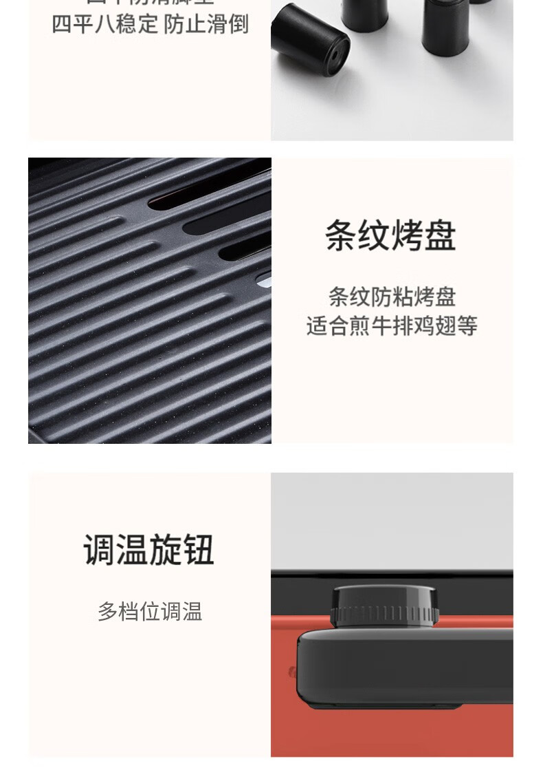 澳柯玛（AUCMA）家用电热烧烤架 不沾烤盘 轻油少烟 1500瓦大功率 五档温度调节 AKJK-08W