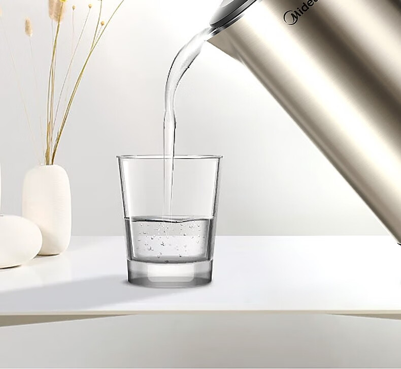 Midea美的电水壶/热水瓶1.7L烧水壶 电热水壶家用双钢防烫防干烧热水壶304不锈钢电水壶PJ17A01金色