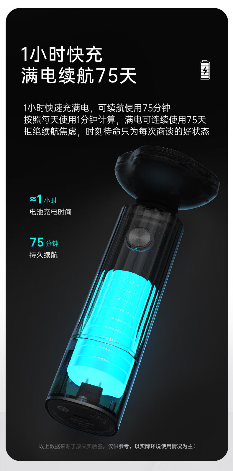 康夫（CONFU）电动剃须刀男士全身水洗智能刮胡刀干湿两用便携式三到头胡须刀 KF-G1 暮夜黑