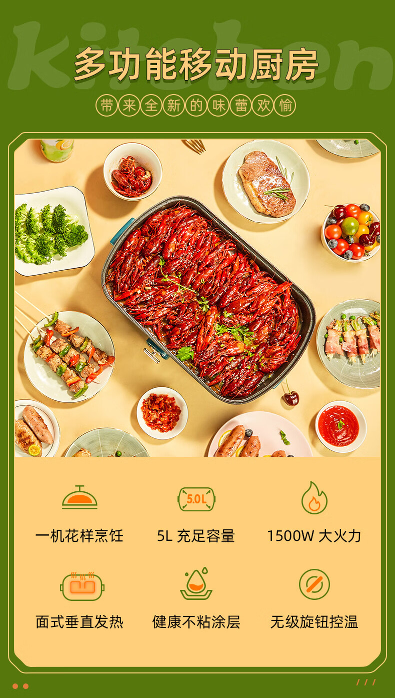海尔（Haier）多功能锅 多用途锅 料理锅 烤肉锅 家用电火锅 电炒锅 电蒸锅 烤鱼煎烤涮网红锅HCP-X14505G
