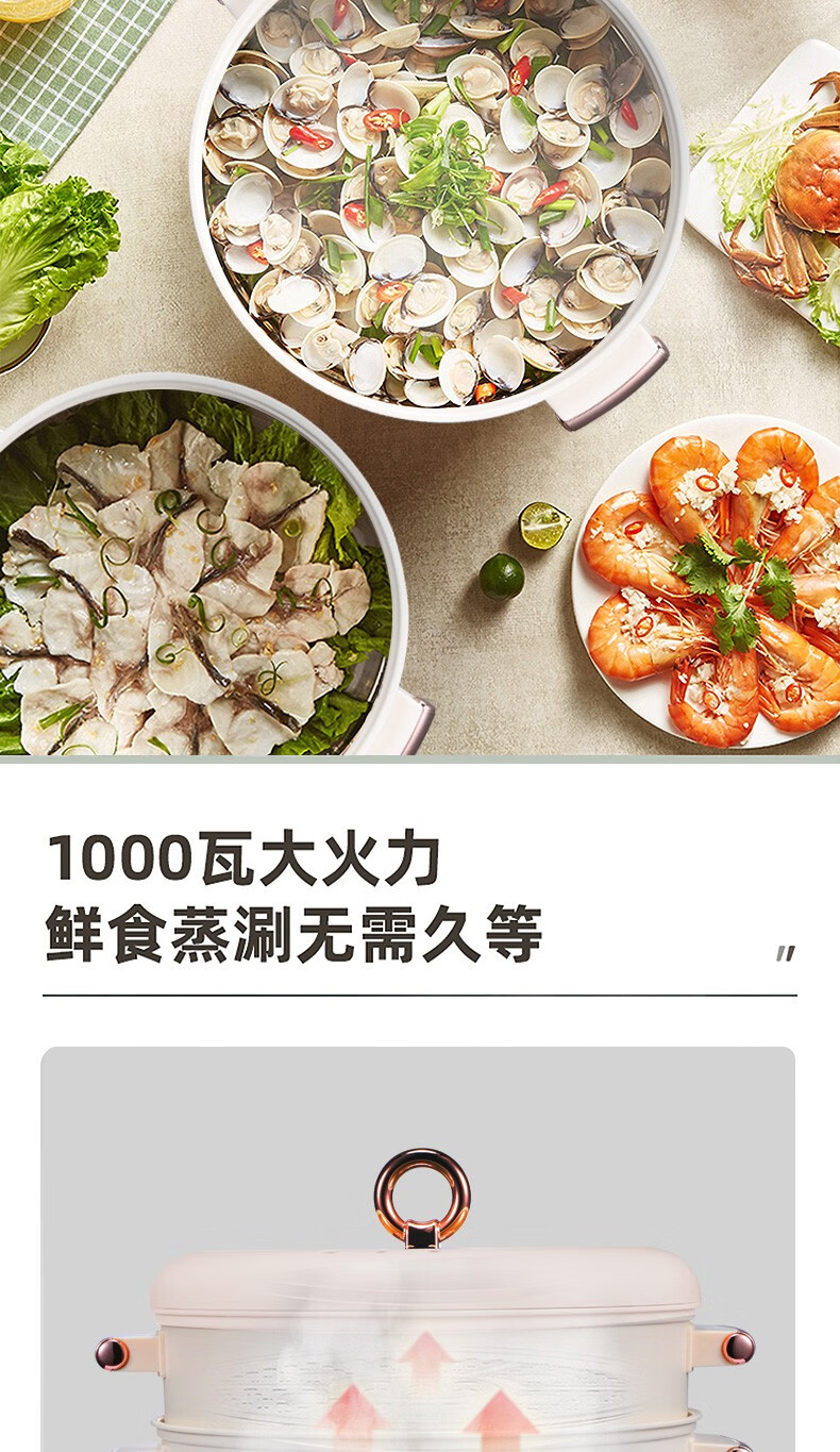澳柯玛（AUCMA）双层电蒸锅 多用途锅 防干烧 1000W大功率 AKZL-17D