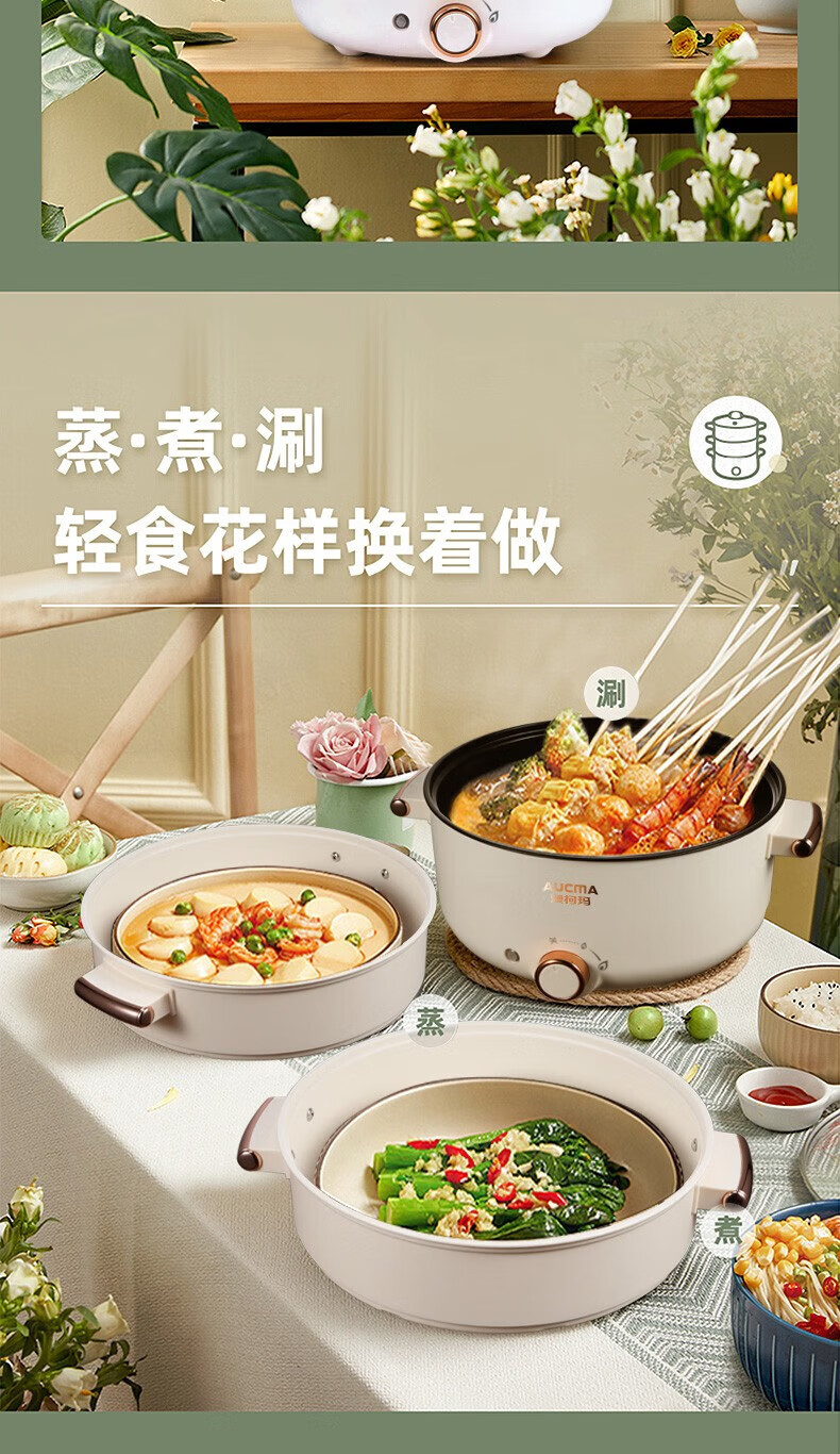澳柯玛（AUCMA）双层电蒸锅 多用途锅 防干烧 1000W大功率 AKZL-17D