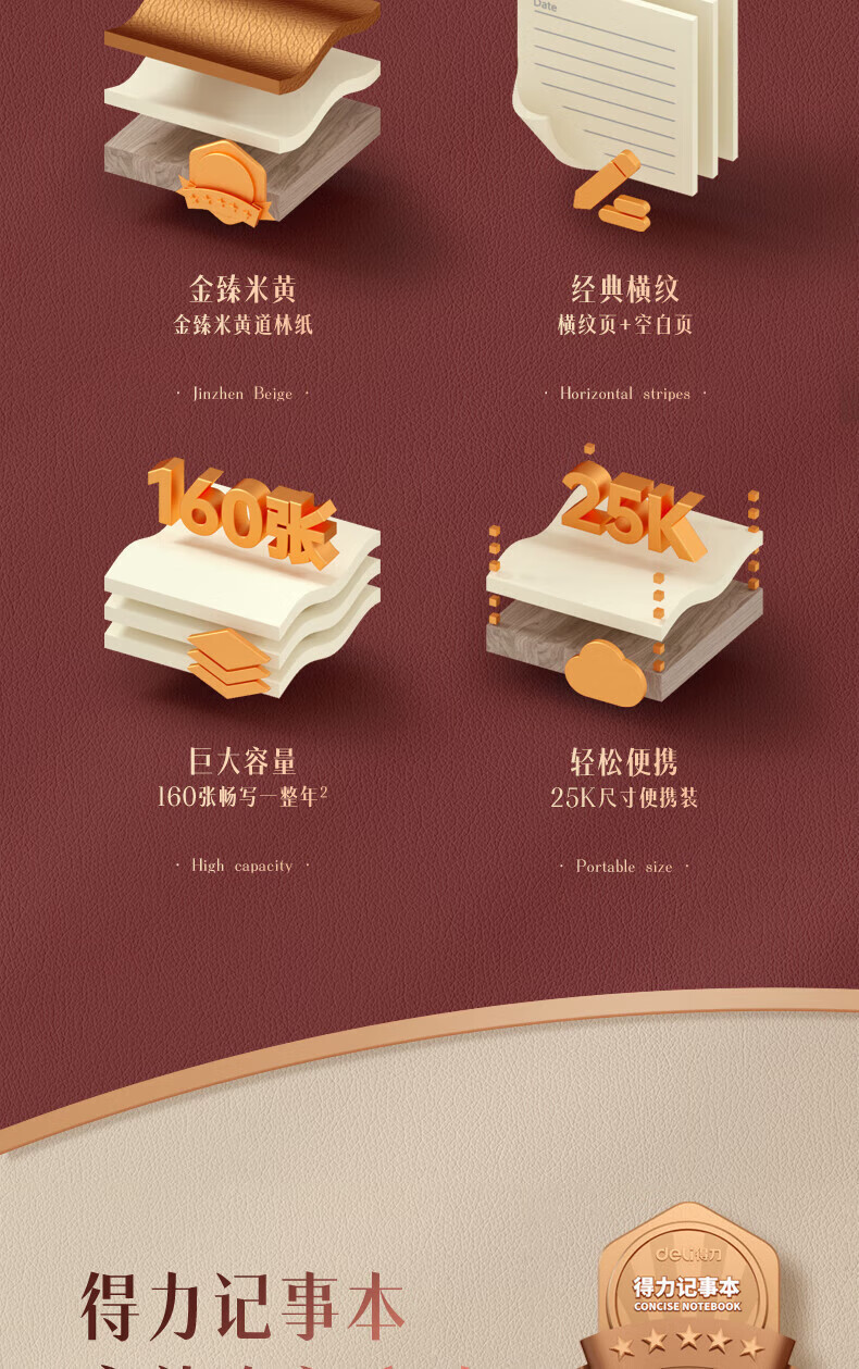 得力(deli)25K160张商务办公笔记本 加厚商务皮面本 办公用品 会议记事本笔记本 蓝色 3186