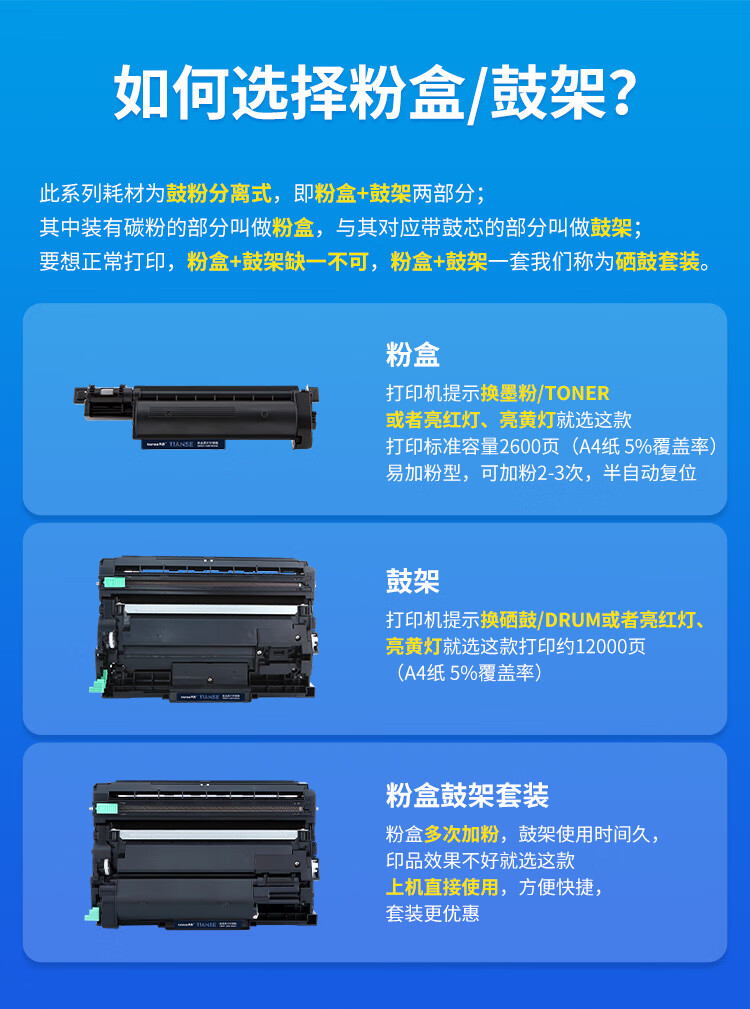 天色（TIANSE）DR-B020鼓架适用兄弟DCP-B7535DW硒鼓B7530DN/DCP-7520DW/HL-B2050DN打印机墨盒墨粉