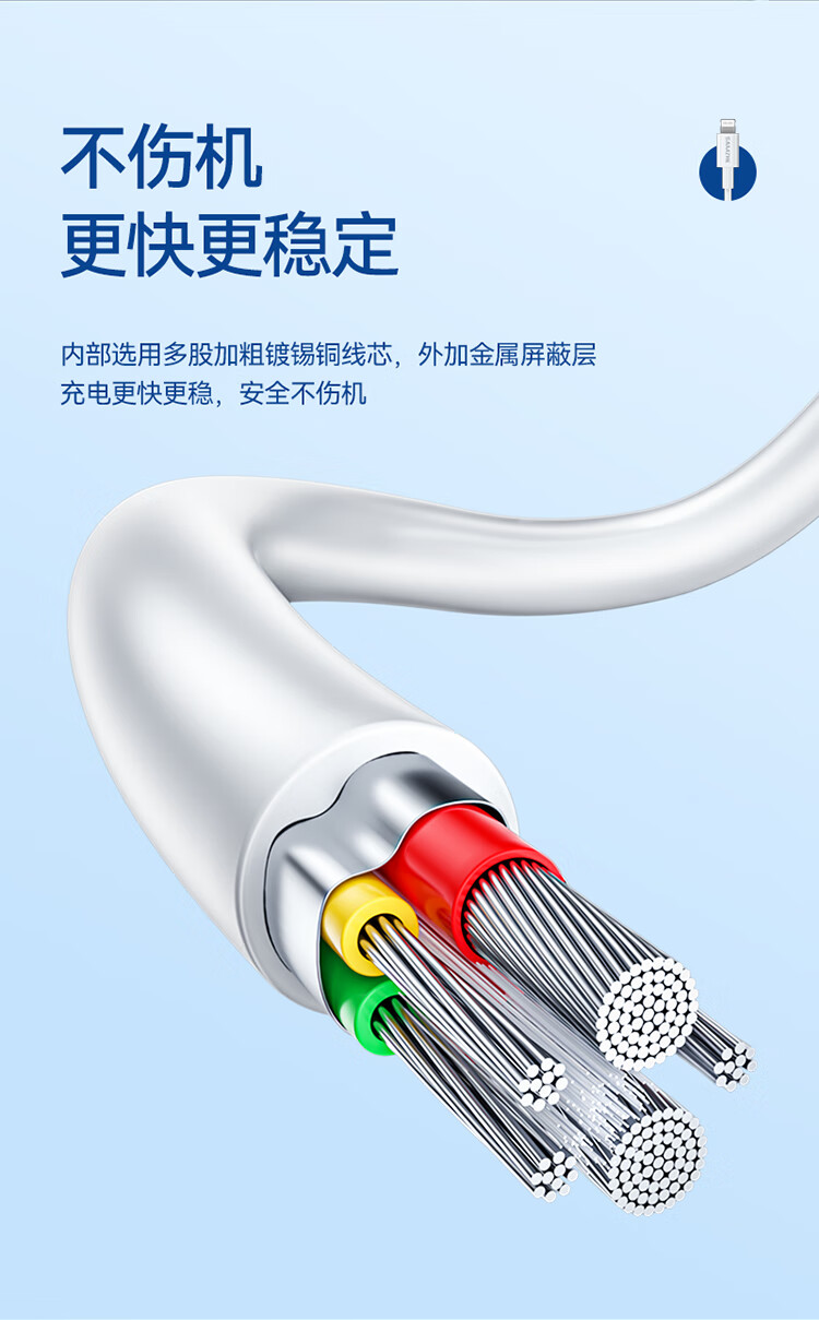 SAMZHE 山泽认证苹果快充PD20W通用iPhone13/12Pro/11手机iPadUSB-C充电器快充线1米CLM10