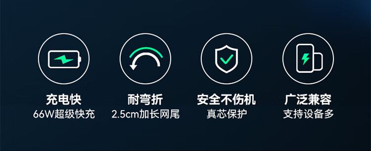 SAMZHE 山泽AC1266Type-C数据线支持66W超级快充线充电器通用华为oppo小米vivo手机充电线1.2米