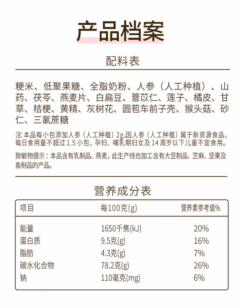 江中猴姑 养胃米稀礼盒 中老年人营养品 15天装人参米稀450g