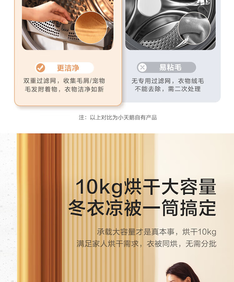 小天鹅 烘干机 热泵式家用干衣机蒸汽免熨 晒被子程序10公斤智能家电TH100-H36WT