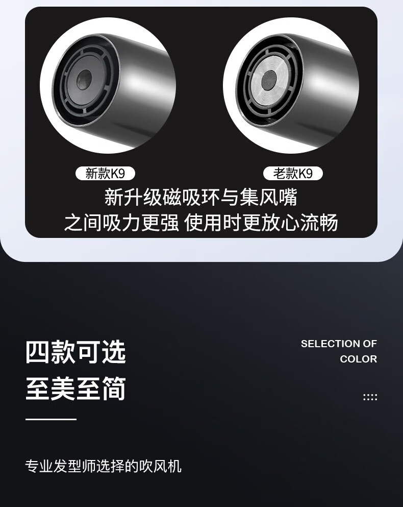 康夫（CONFU）高速电吹风机家用大功率 大风力负离子速干吹风筒恒温护发 KF-K9 铂金灰