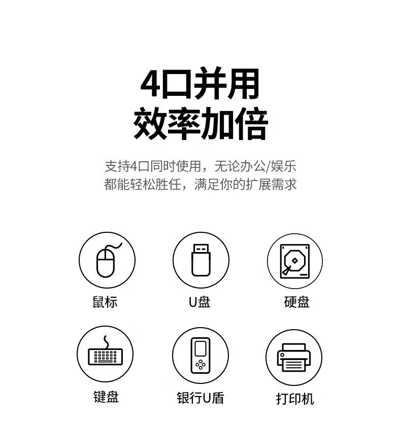 绿联（UGREEN）Type-C3.0分线器扩展坞USB-C高速4口集线器HUB适用苹果笔记本一拖四延长线 USB3.0*4 20805