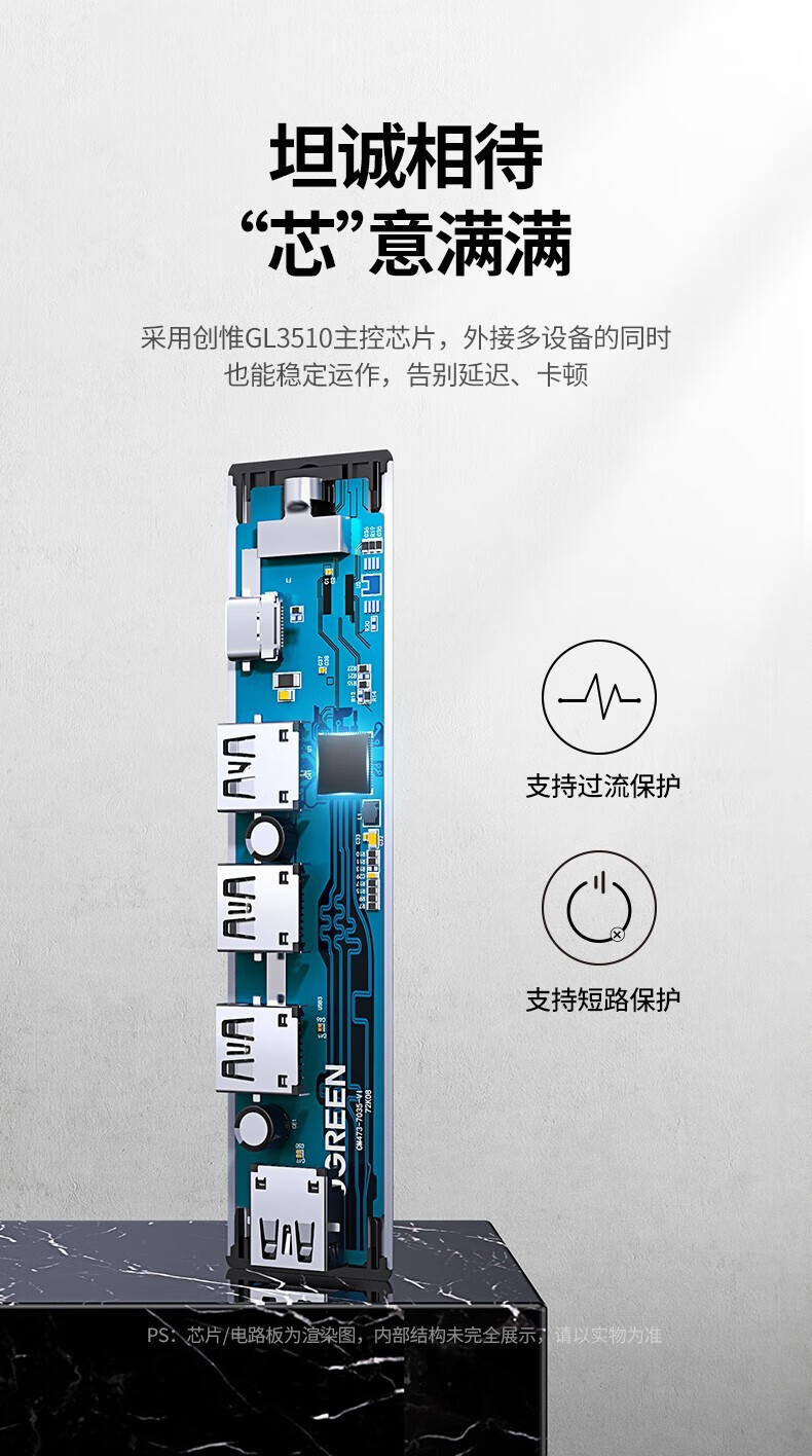 绿联（UGREEN）Type-C3.0分线器扩展坞USB-C高速4口集线器HUB适用苹果笔记本一拖四延长线 USB3.0*4 20805