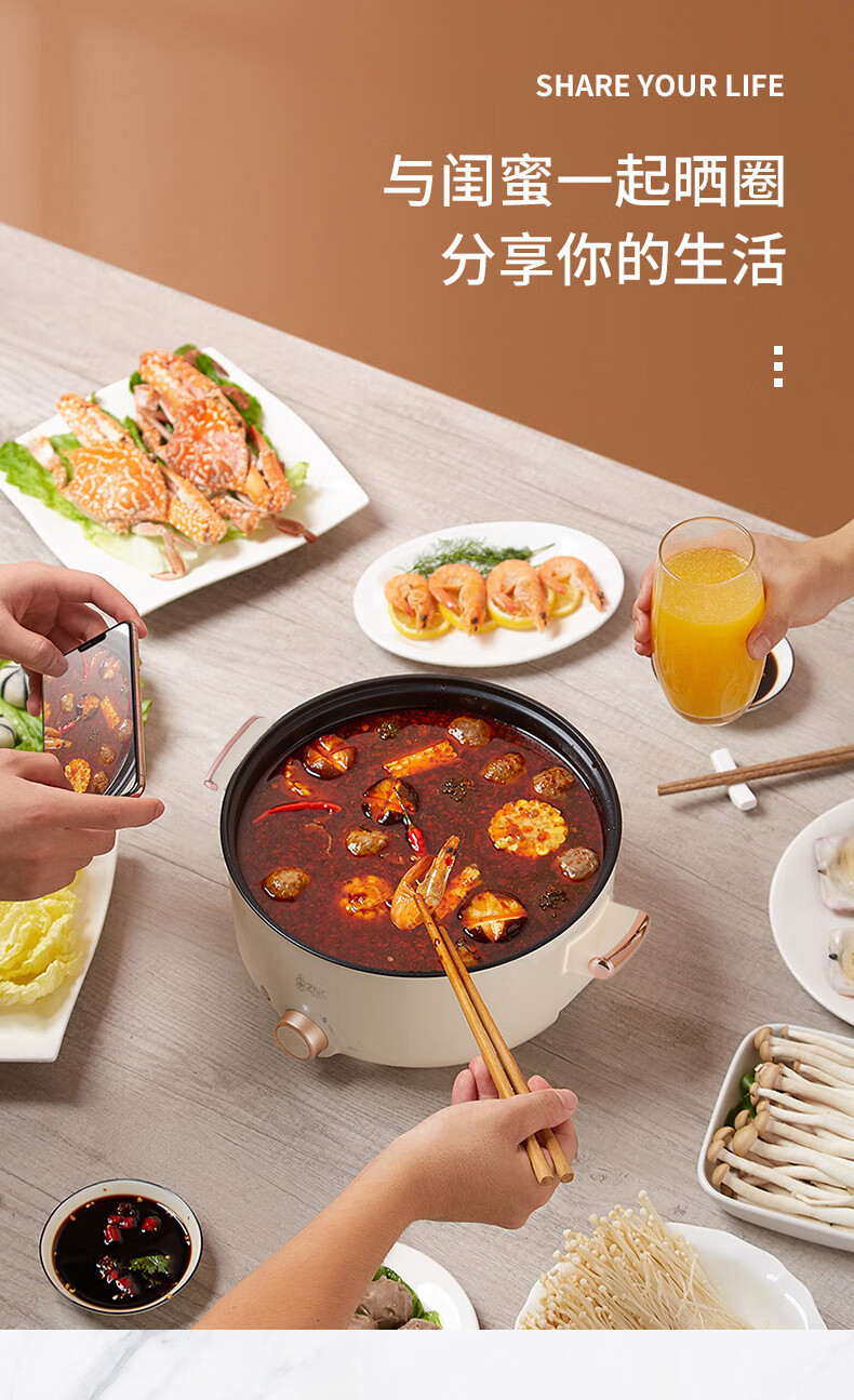 ZNC 电火锅多功能料理锅家用早餐电烧烤肉锅网红锅一体电煮锅 ZDG-312A