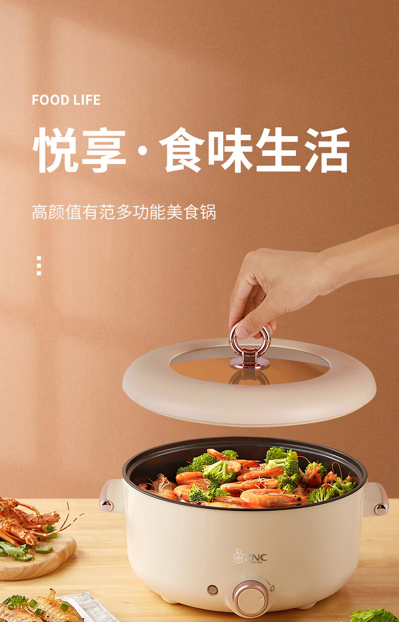 ZNC 电火锅多功能料理锅家用早餐电烧烤肉锅网红锅一体电煮锅 ZDG-312A