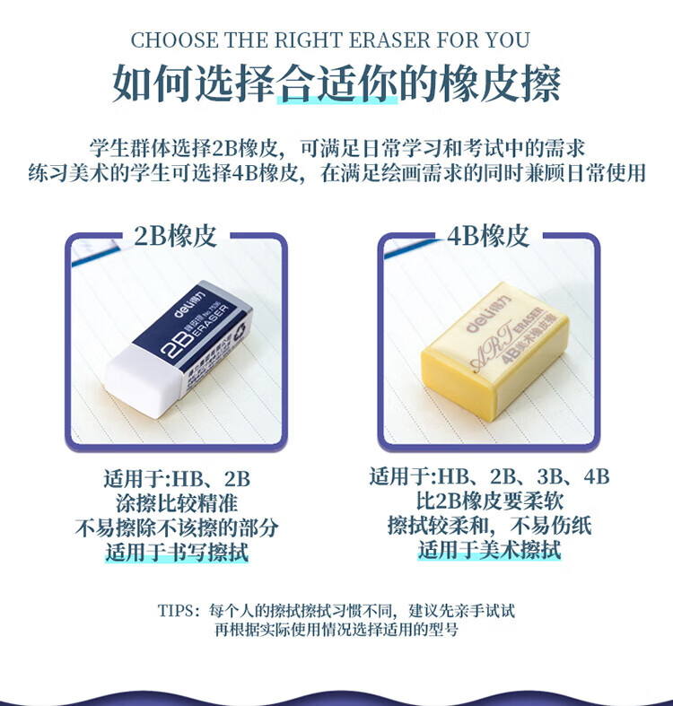 得力（deli）橡皮擦 美术绘画橡皮擦 4B炫彩橡皮 考试美术橡皮 黑色 30块/盒 7545