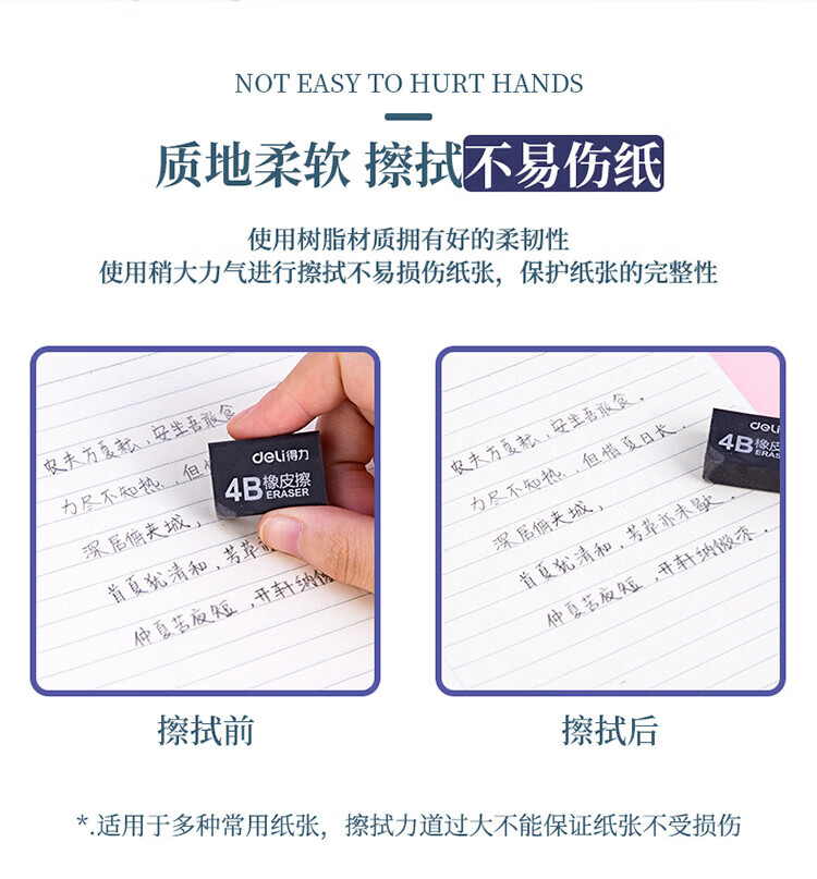 得力（deli）橡皮擦 美术绘画橡皮擦 4B炫彩橡皮 考试美术橡皮 黑色 30块/盒 7545