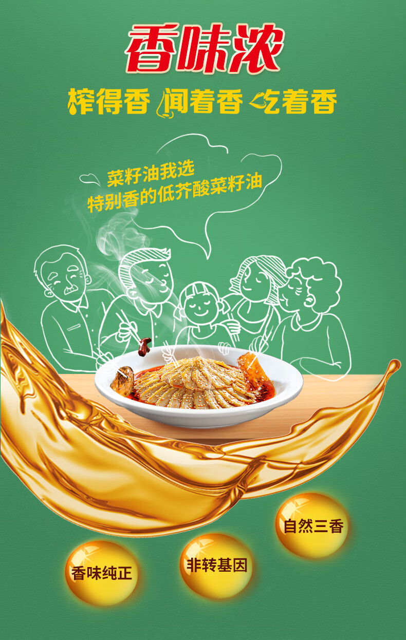 鲁花 食用油 家庭炒菜烹饪油 低芥酸特香菜籽油5L*2