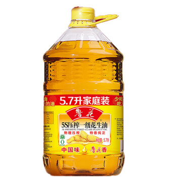 鲁花 食用油 家庭炒菜烹饪油 5S压榨一级花生油5.7L