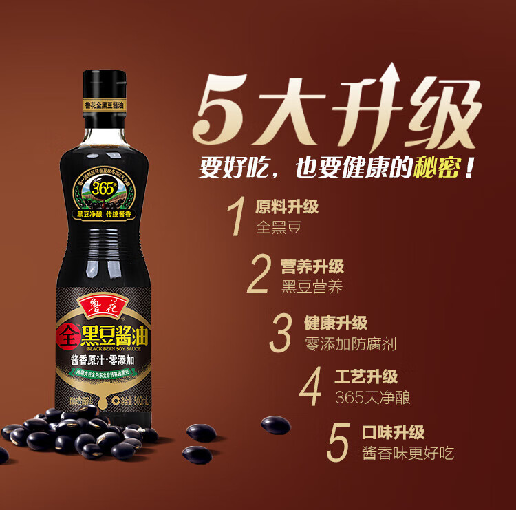 鲁花 调味品 零添加 炒菜家用 全黑豆原汁酱油500ml
