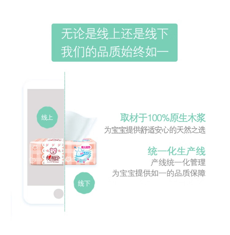 心相印（Mind Act Upon Mind）婴儿抽纸三层110抽M码大包母婴可用15包