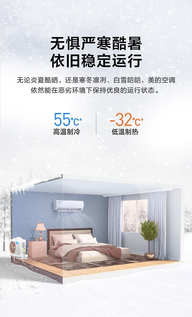 Midea 美的空调挂机 新能效智能变频 冷暖壁挂式卧室挂机 自清洁  大1匹 智弧 KFR-26GW/N8VJC3