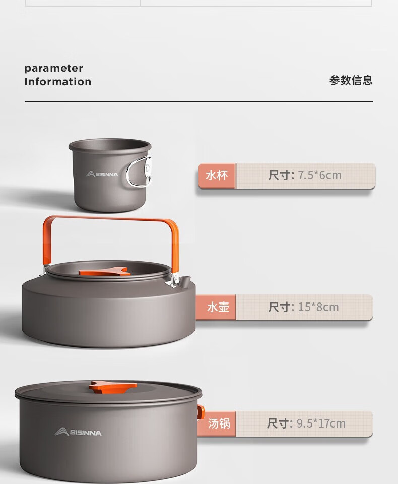 北山狼（BSWolf）户外套锅锅具露营炊具烧水壶便携装备野外野营锅 B3套锅
