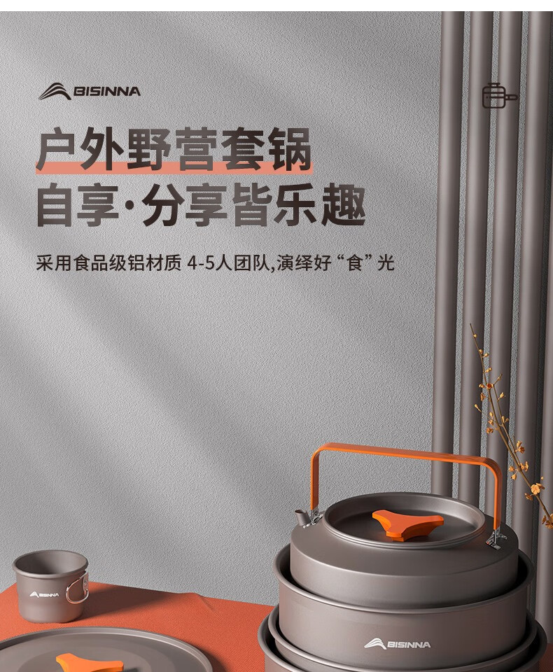 北山狼（BSWolf）户外套锅锅具露营炊具烧水壶便携装备野外野营锅 B3套锅