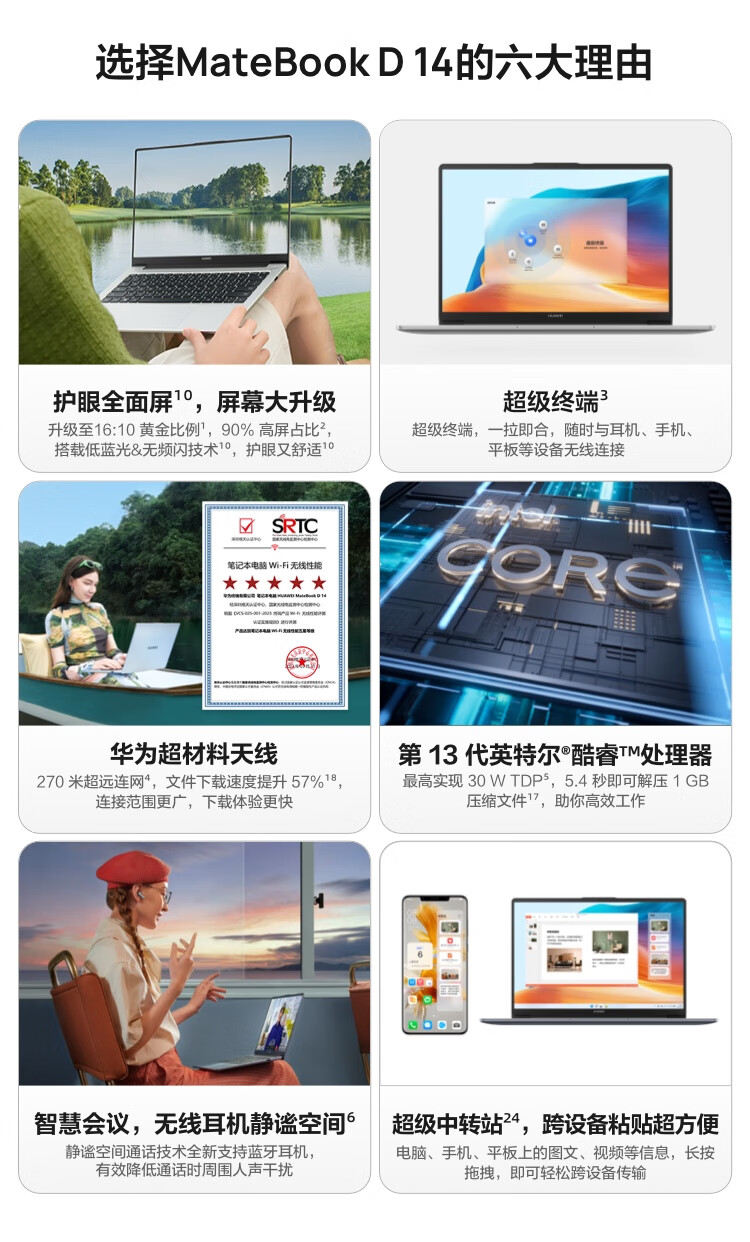 华为（HUAWEI）MateBook D 14 2023款14英寸轻薄办公笔记本 i7-1360P/16G/1T 深空灰