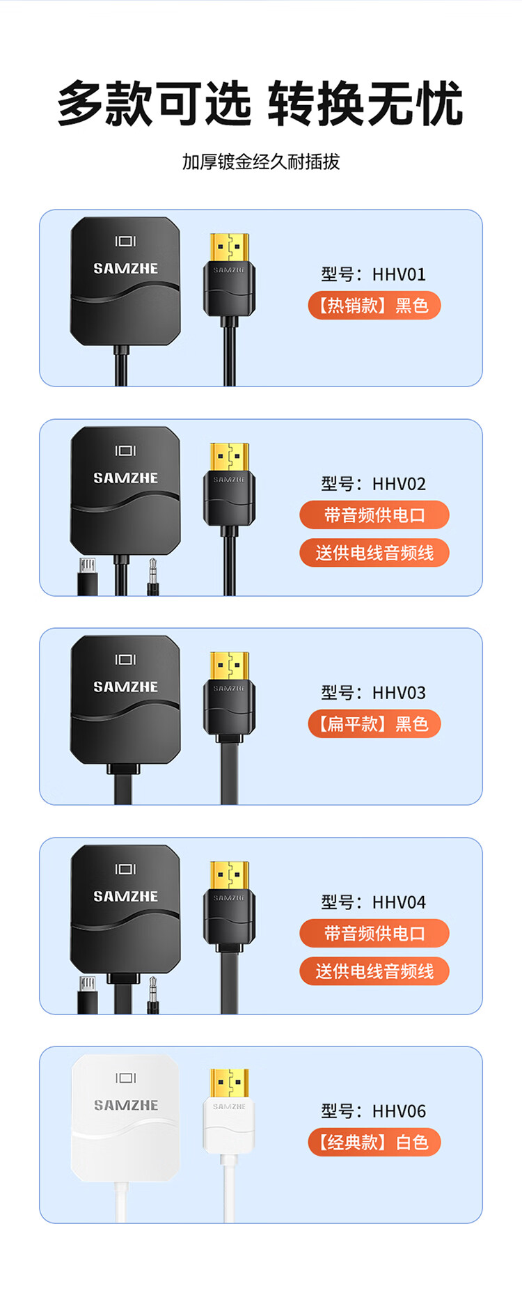 SAMZHE 山泽HDMI转VGA线转换器带音频供电口高清视频转接头适配器盒子接投影仪显示器线黑HHV04