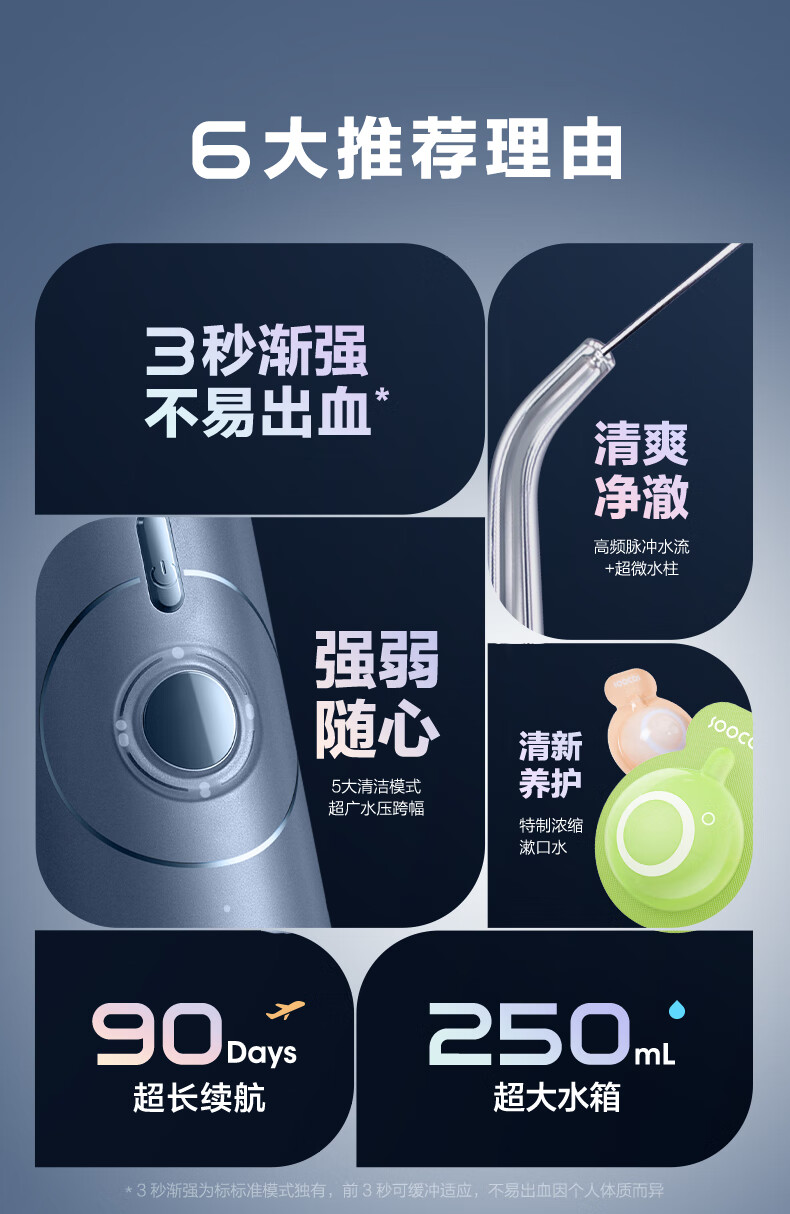 素士(SOOCAS)立式冲牙器G1星云蓝 高频脉冲 水牙线 洗牙器 家用超大水箱洁牙器