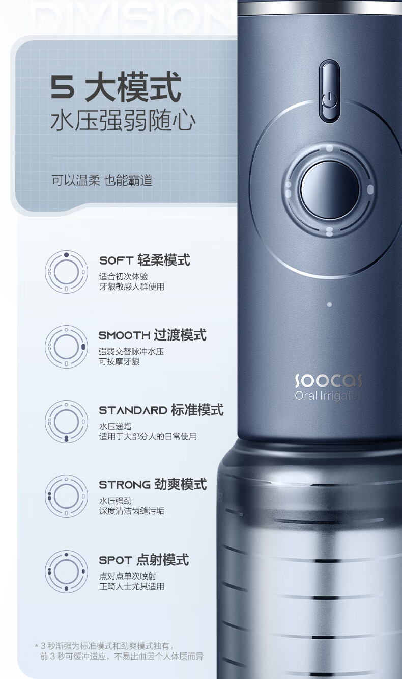素士(SOOCAS)立式冲牙器G1星云蓝 高频脉冲 水牙线 洗牙器 家用超大水箱洁牙器