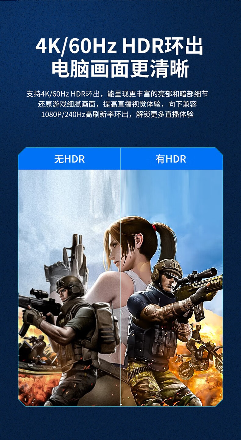 SAMZHE 山泽高清视频Type-C采集卡器4K专业级笔记本手机游戏直播视频录制盒USB-C礼盒装GVC401