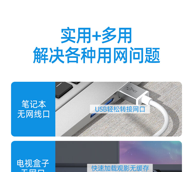 SAMZHE 山泽USB千兆有线网卡转RJ45网线接口以太网口转换器免驱动即插即用银色UWH13