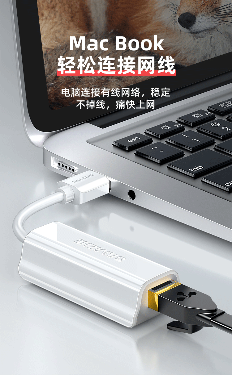 SAMZHE 山泽USB有线网卡转RJ45网线接口笔记本台式机外置以太网口转换器USB2.0百兆网卡黑色UW012