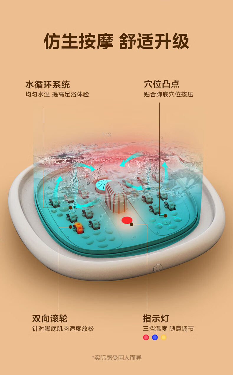 Midea泡脚桶足浴盆按摩折叠便携恒温加热泡脚盆洗脚盆送父母礼物送男女朋友礼物 MK-AY0101 白色