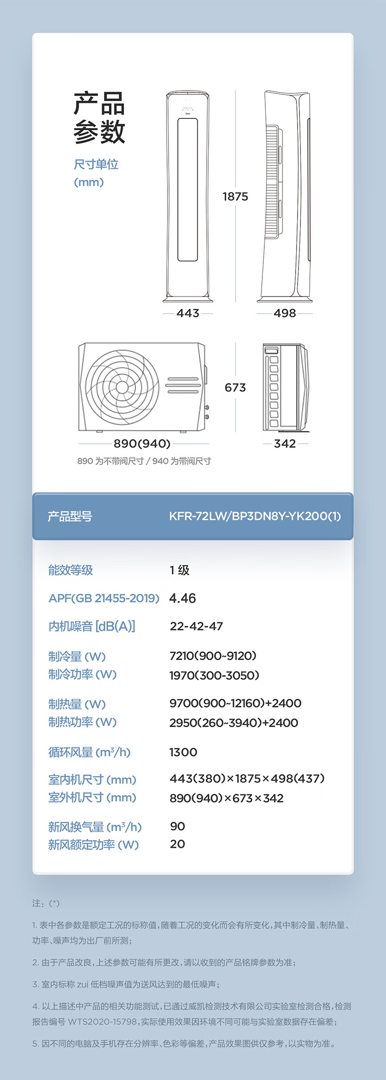 Midea3匹风语者2代 无风感 新风空调圆柱变频立式客厅中国尊柜机 智能家电 KFR-72LW/BP3DN8Y-YK100(1)