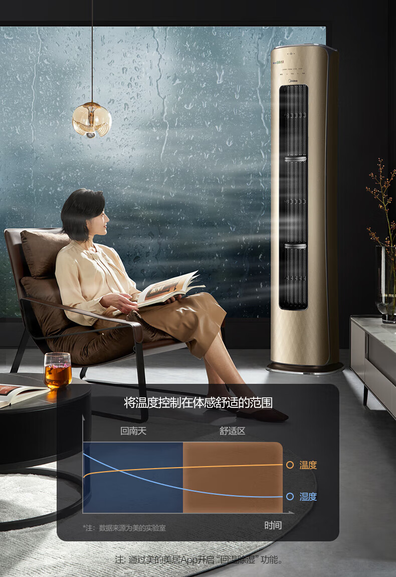 Midea3匹风语者2代 无风感 新风空调圆柱变频立式客厅中国尊柜机 智能家电 KFR-72LW/BP3DN8Y-YK100(1)